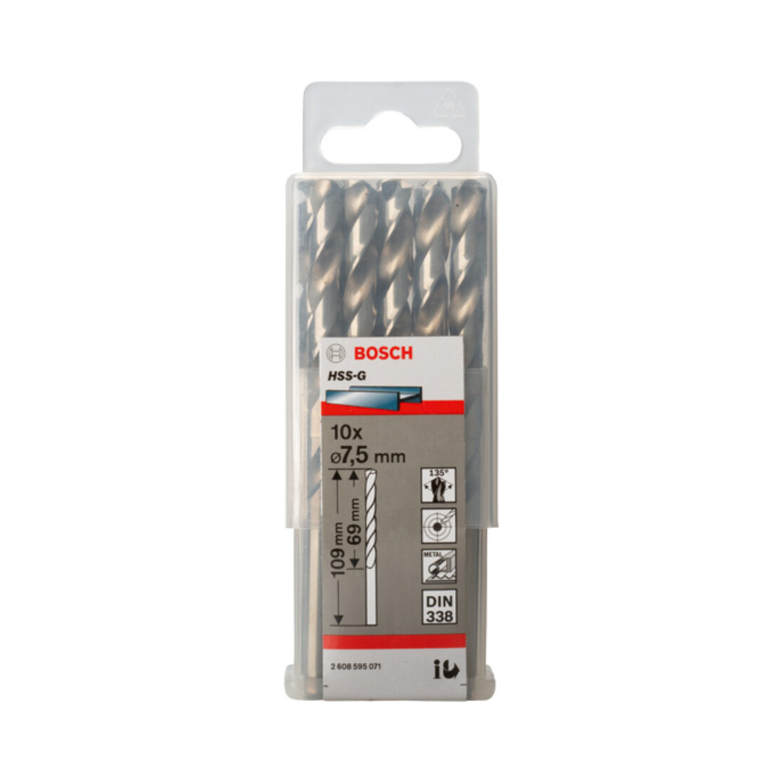 Forets à métaux rectifiés HSS-G, DIN 338 7,5 x 69 x 109 mm