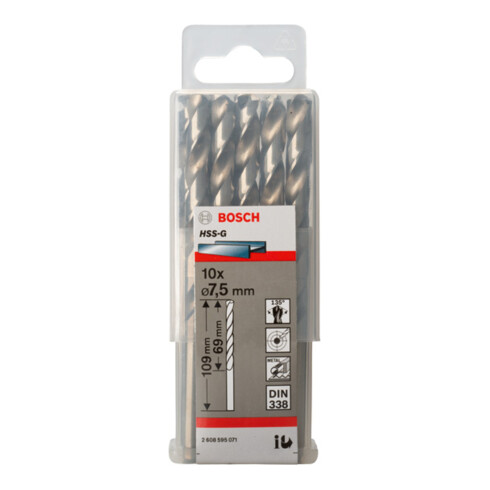 Forets à métaux rectifiés HSS-G, DIN 338 7,5 x 69 x 109 mm