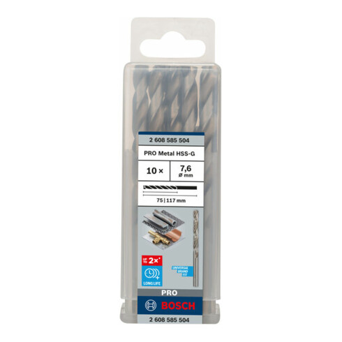 Forets à métaux rectifiés HSS-G, DIN 338 7,6 x 75 x 117 mm