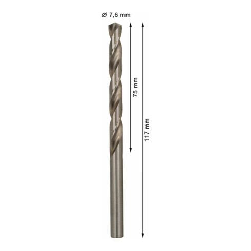 Forets à métaux rectifiés HSS-G, DIN 338 7,6 x 75 x 117 mm