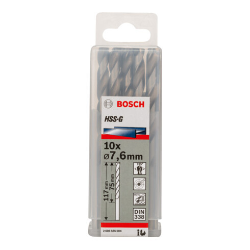 Forets à métaux rectifiés HSS-G, DIN 338 7,6 x 75 x 117 mm