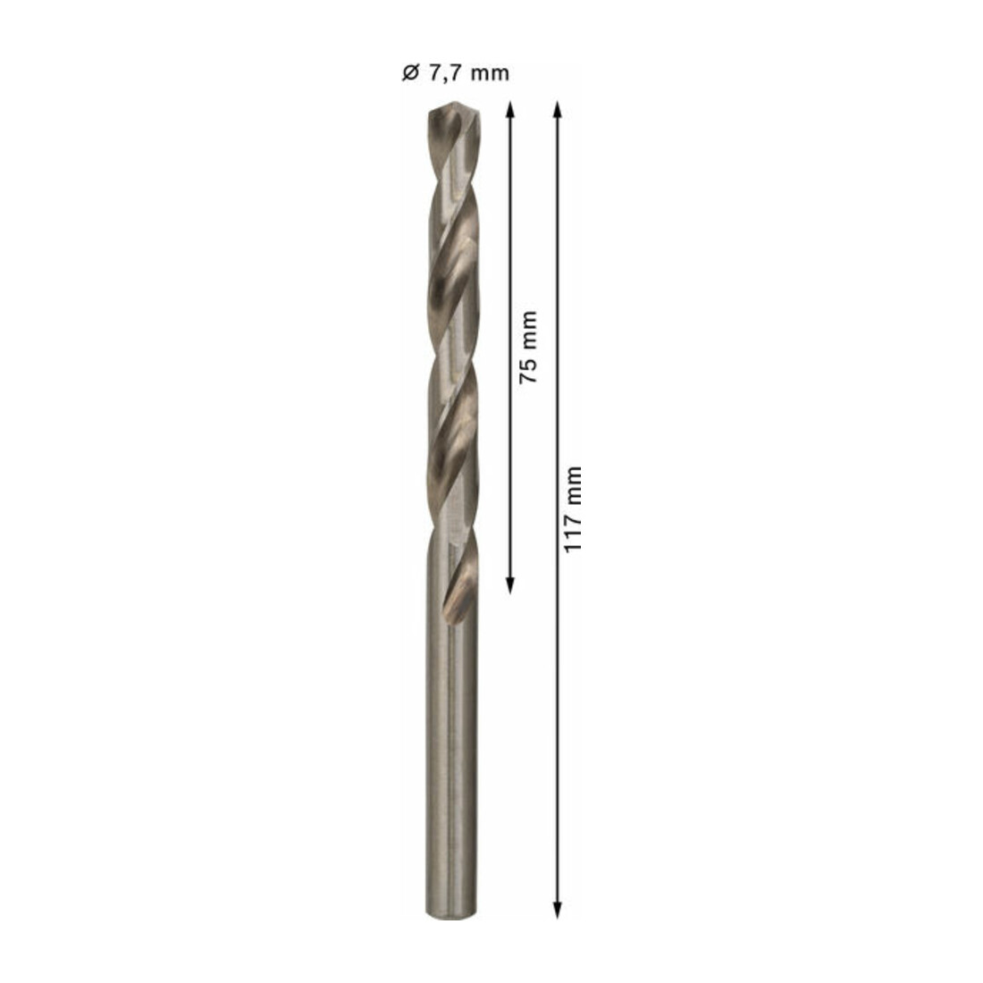 Forets à métaux rectifiés HSS-G, DIN 338 7,7 x 75 x 117 mm