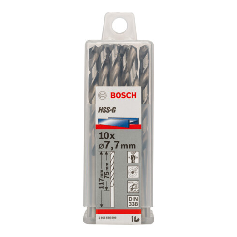 Forets à métaux rectifiés HSS-G, DIN 338 7,7 x 75 x 117 mm