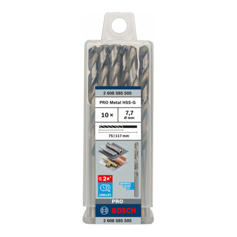Forets à métaux rectifiés HSS-G, DIN 338 7,7 x 75 x 117 mm