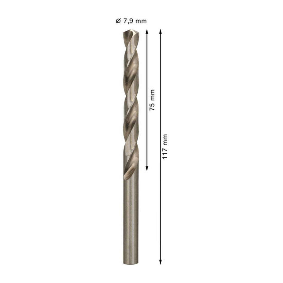 Forets à métaux rectifiés HSS-G, DIN 338 7,9 x 75 x 117 mm