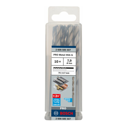 Forets à métaux rectifiés HSS-G, DIN 338 7,9 x 75 x 117 mm