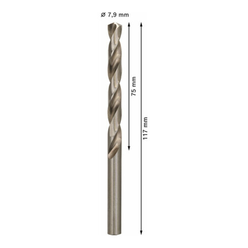 Forets à métaux rectifiés HSS-G, DIN 338 7,9 x 75 x 117 mm