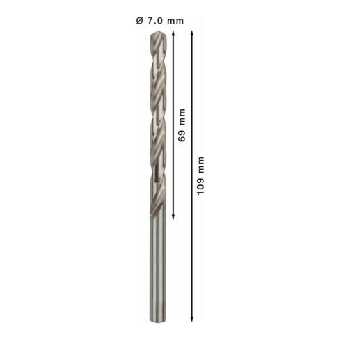 Forets à métaux rectifiés HSS-G, DIN 338 7 x 69 x 109 mm