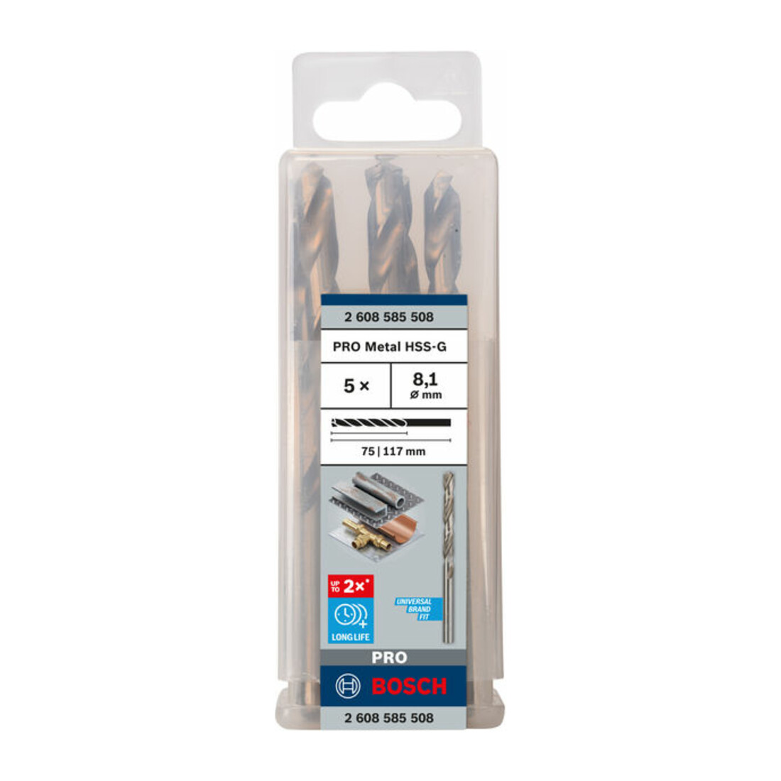 Forets à métaux rectifiés HSS-G, DIN 338 8,1 x 75 x 117 mm