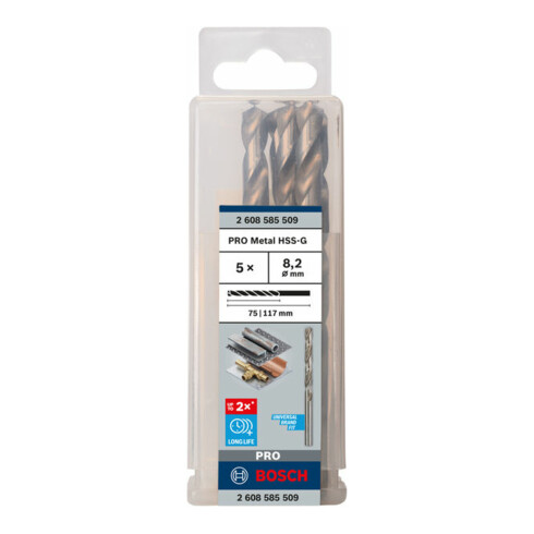Forets à métaux rectifiés HSS-G, DIN 338 8,2 x 75 x 117 mm
