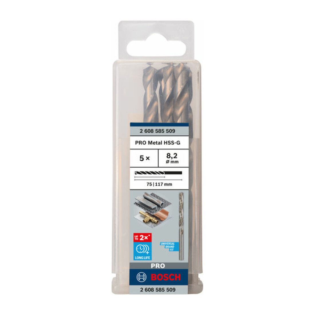 Forets à métaux rectifiés HSS-G, DIN 338 8,2 x 75 x 117 mm