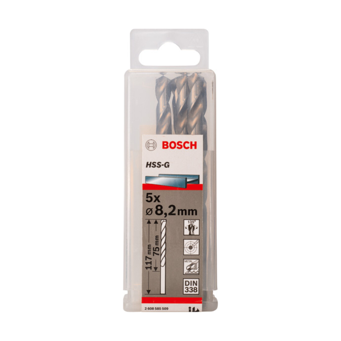 Forets à métaux rectifiés HSS-G, DIN 338 8,2 x 75 x 117 mm