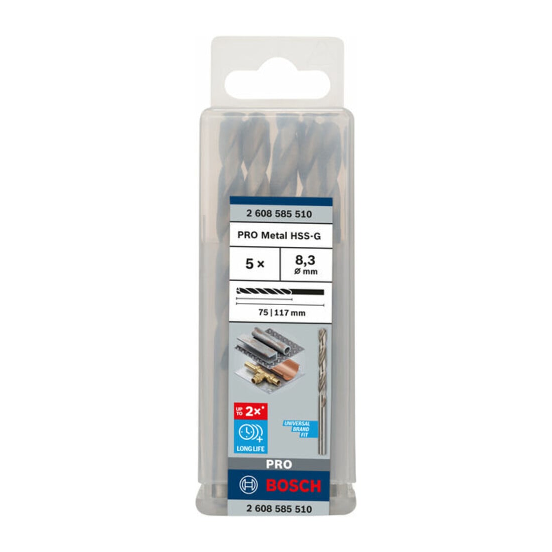 Forets à métaux rectifiés HSS-G, DIN 338 8,3 x 75 x 117 mm