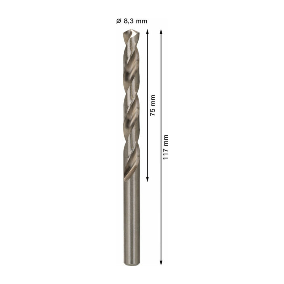 Forets à métaux rectifiés HSS-G, DIN 338 8,3 x 75 x 117 mm