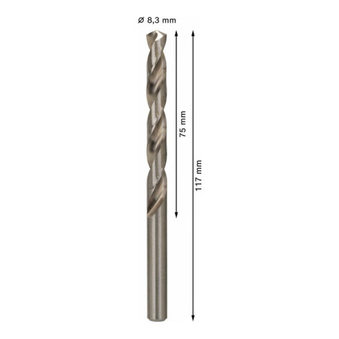 Forets à métaux rectifiés HSS-G, DIN 338 8,3 x 75 x 117 mm