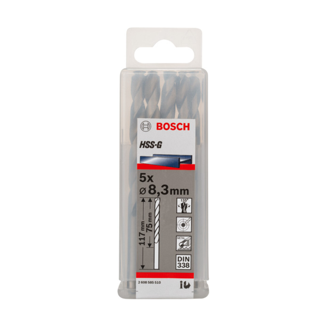 Forets à métaux rectifiés HSS-G, DIN 338 8,3 x 75 x 117 mm