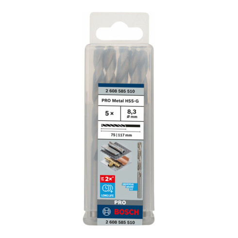 Forets à métaux rectifiés HSS-G, DIN 338 8,3 x 75 x 117 mm