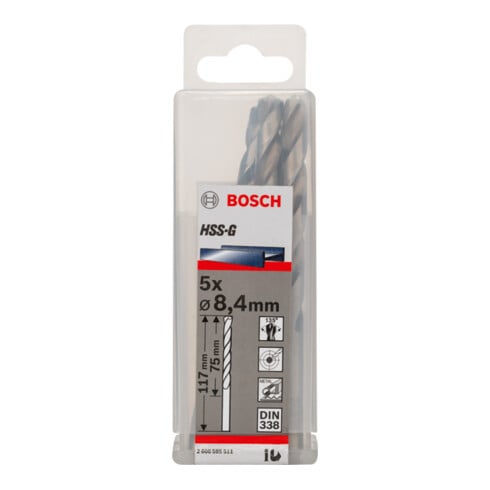 Forets à métaux rectifiés HSS-G, DIN 338 8,4 x 75 x 117 mm