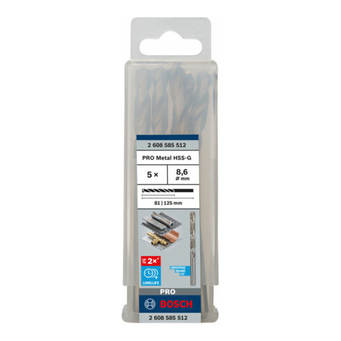 Forets à métaux rectifiés HSS-G, DIN 338 8,6 x 81 x 125 mm