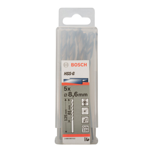 Forets à métaux rectifiés HSS-G, DIN 338 8,6 x 81 x 125 mm