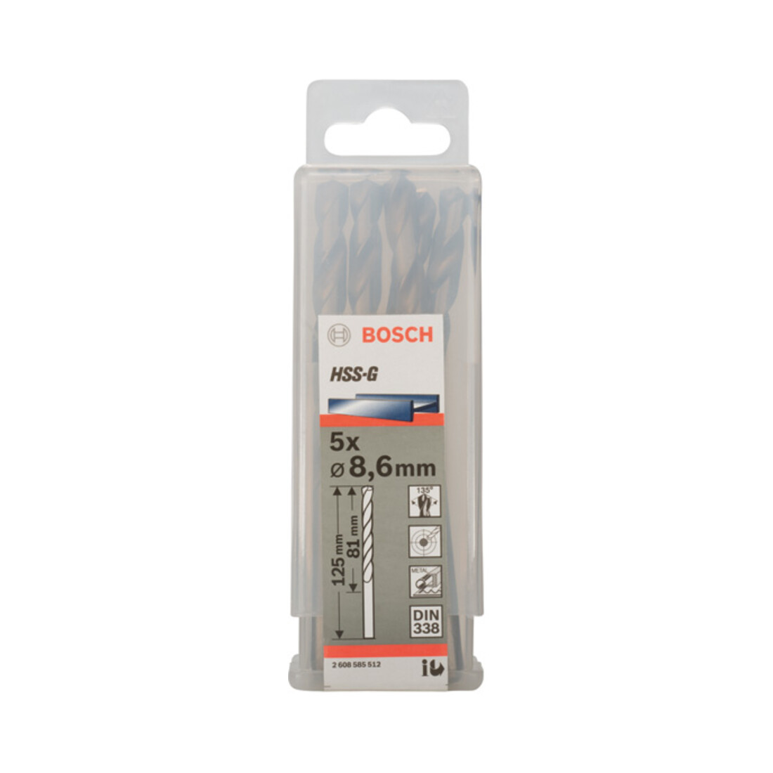Forets à métaux rectifiés HSS-G, DIN 338 8,6 x 81 x 125 mm