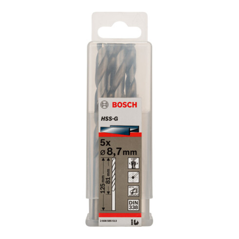 Forets à métaux rectifiés HSS-G, DIN 338 8,7 x 81 x 125 mm