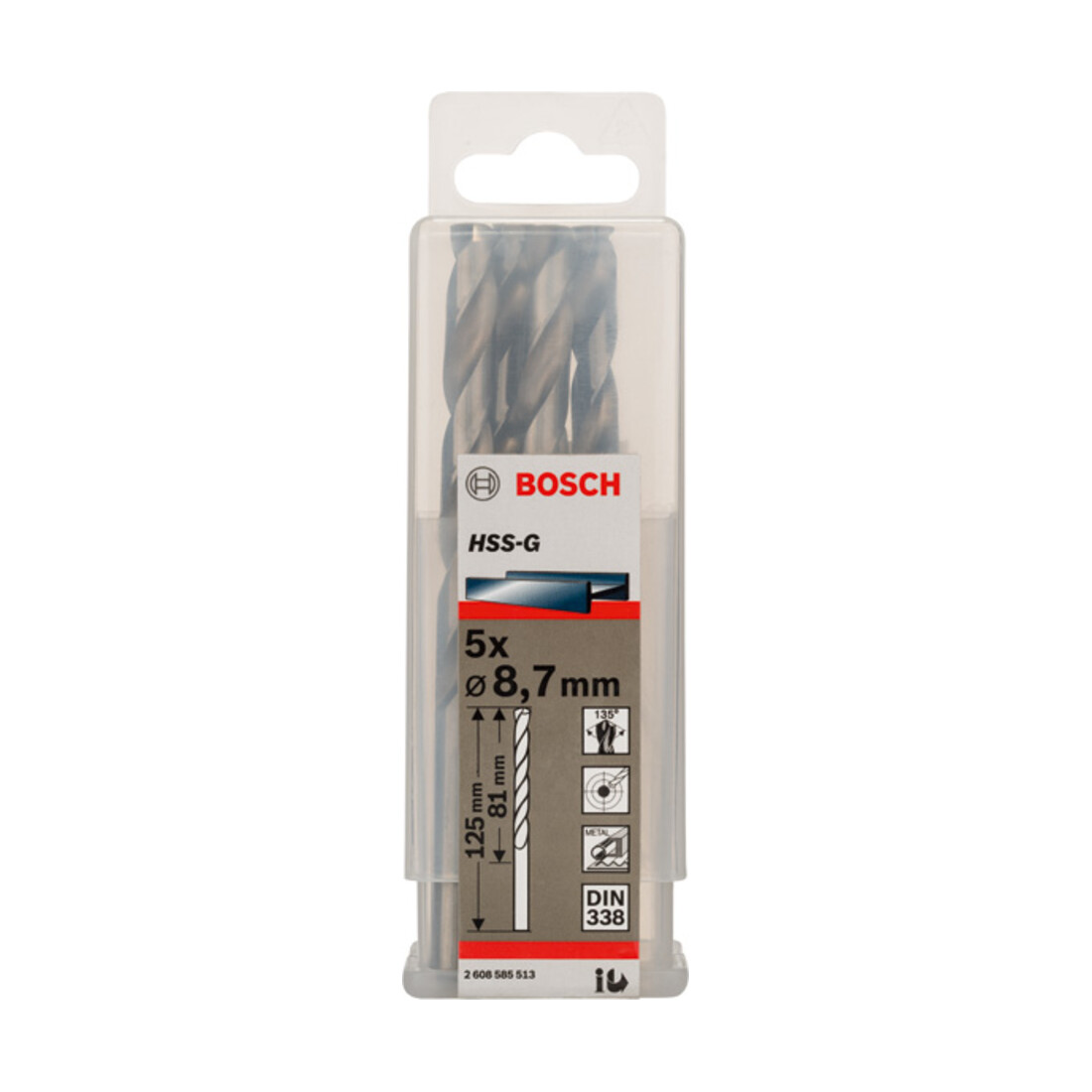 Forets à métaux rectifiés HSS-G, DIN 338 8,7 x 81 x 125 mm