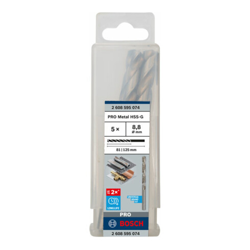 Forets à métaux rectifiés HSS-G, DIN 338 8,8 x 81 x 125 mm