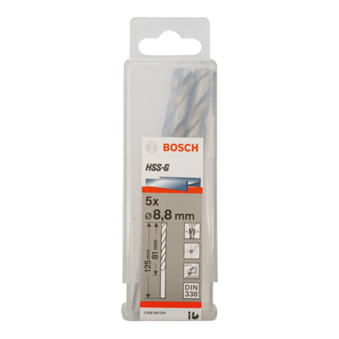 Forets à métaux rectifiés HSS-G, DIN 338 8,8 x 81 x 125 mm