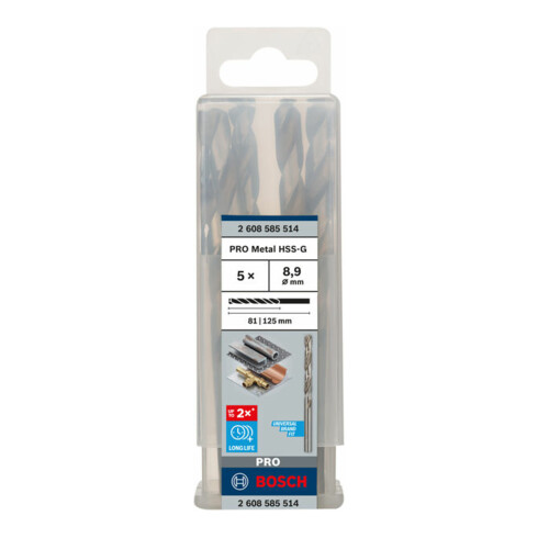 Forets à métaux rectifiés HSS-G, DIN 338 8,9 x 81 x 125 mm