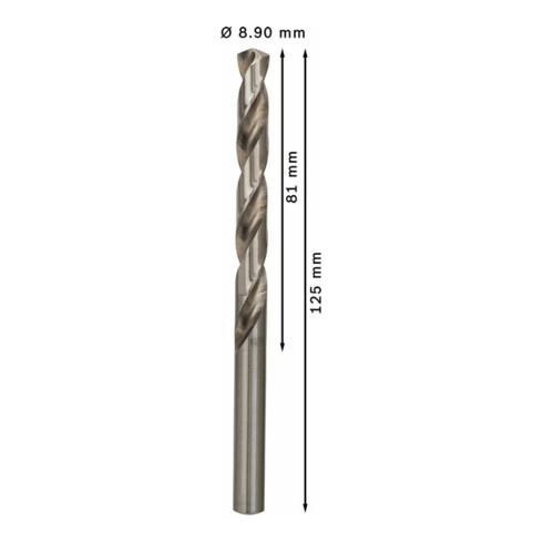 Forets à métaux rectifiés HSS-G, DIN 338 8,9 x 81 x 125 mm