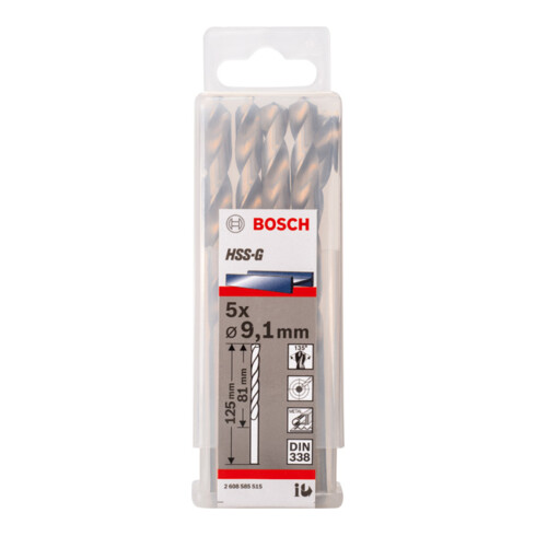 Forets à métaux rectifiés HSS-G, DIN 338 9,1 x 81 x 125 mm