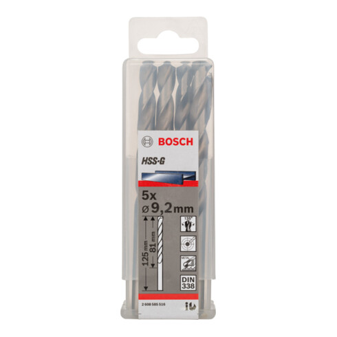 Forets à métaux rectifiés HSS-G, DIN 338 9,2 x 81 x 125 mm