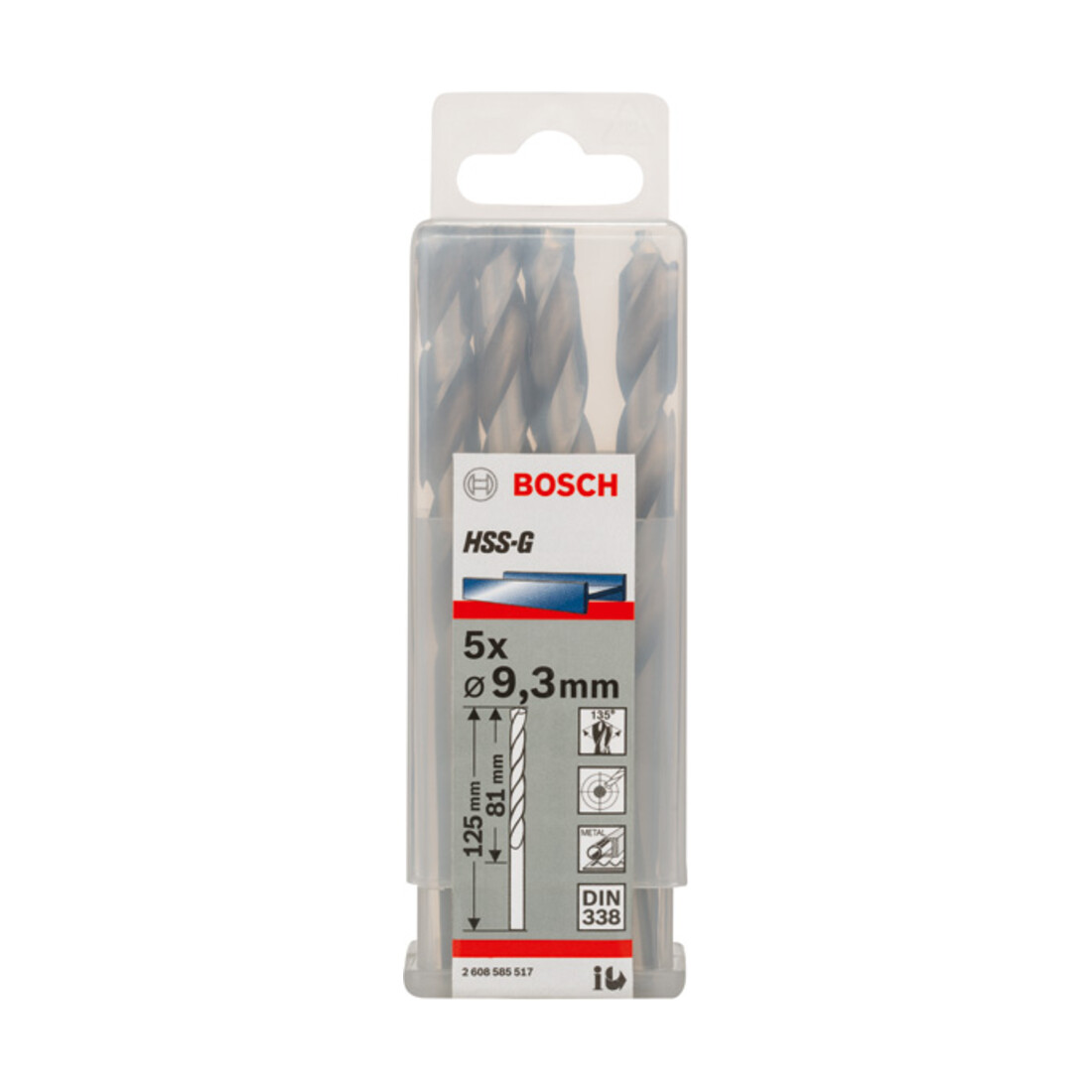 Forets à métaux rectifiés HSS-G, DIN 338 9,3 x 81 x 125 mm