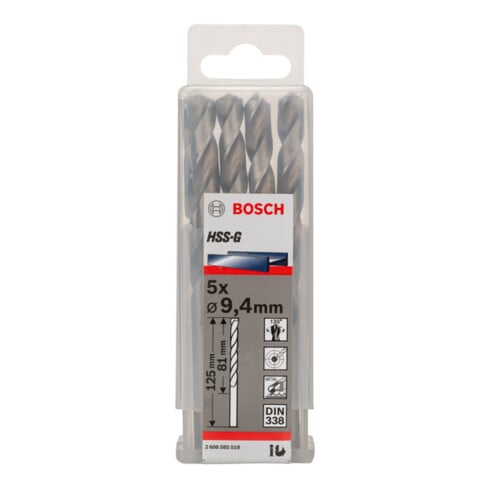 Forets à métaux rectifiés HSS-G, DIN 338 9,4 x 81 x 125 mm