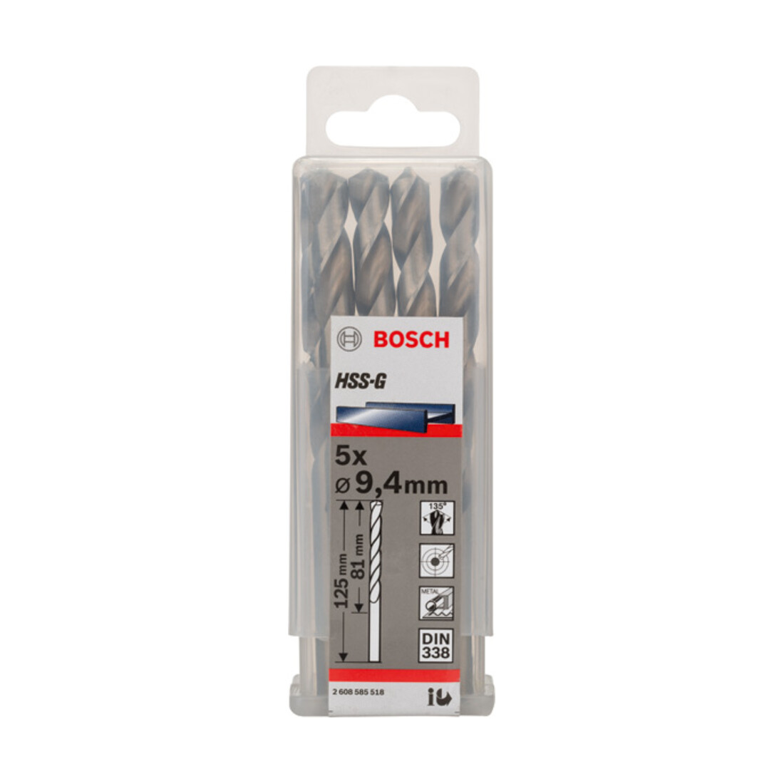 Forets à métaux rectifiés HSS-G, DIN 338 9,4 x 81 x 125 mm