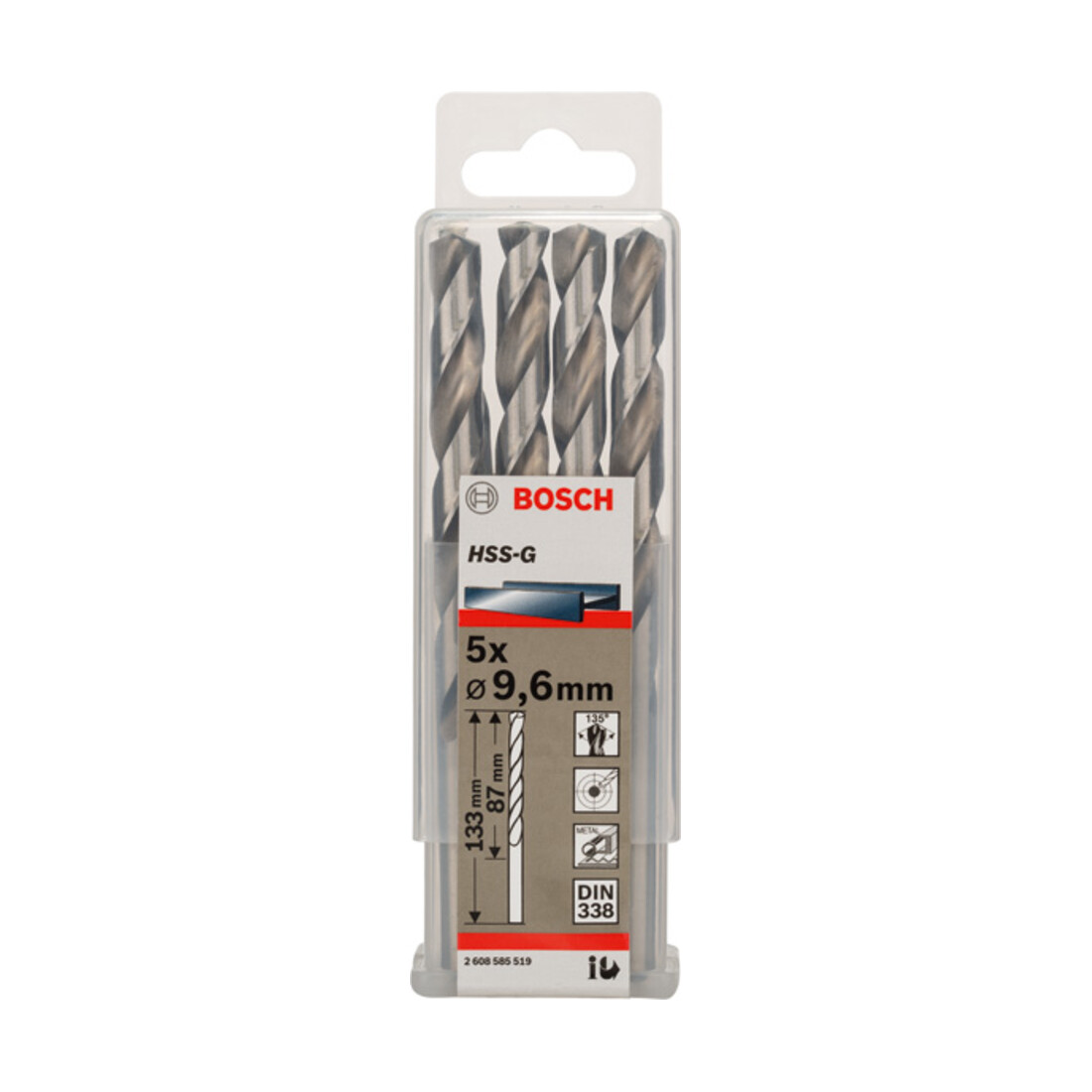 Forets à métaux rectifiés HSS-G, DIN 338 9,6 x 87 x 133 mm