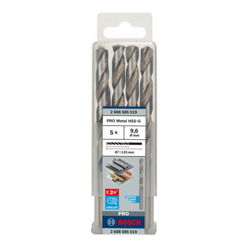 Forets à métaux rectifiés HSS-G, DIN 338 9,6 x 87 x 133 mm