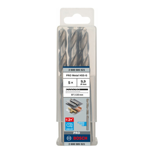 Forets à métaux rectifiés HSS-G, DIN 338 9,9 x 87 x 133 mm