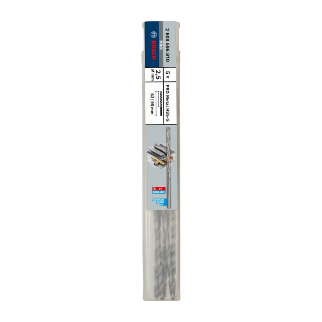 Forets à métaux rectifiés HSS-G, DIN 340, série longue 2,5 x 62 x 95 mm