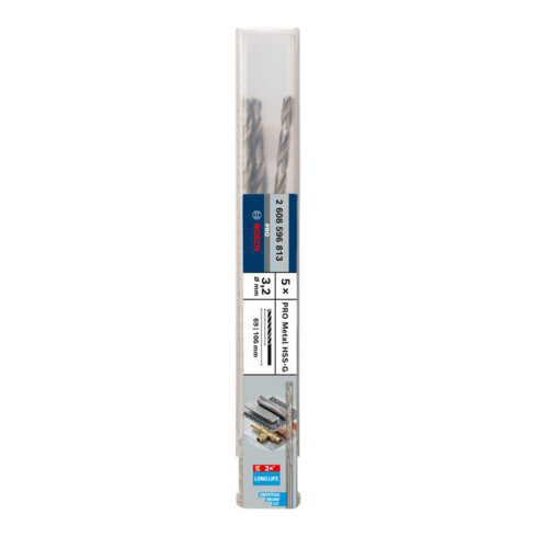 Forets à métaux rectifiés HSS-G, DIN 340, série longue 3,2 x 69 x 106 mm