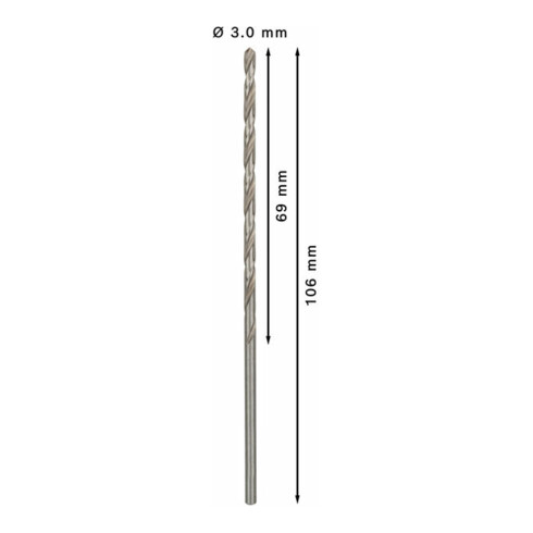Forets à métaux rectifiés HSS-G, DIN 340, série longue 3,2 x 69 x 106 mm