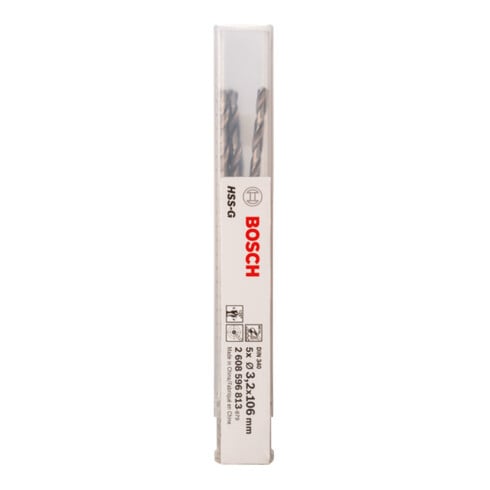Forets à métaux rectifiés HSS-G, DIN 340, série longue 3,2 x 69 x 106 mm