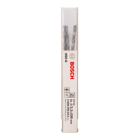 Forets à métaux rectifiés HSS-G, DIN 340, série longue 3,2 x 69 x 106 mm