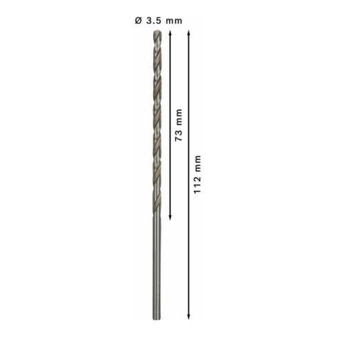 Forets à métaux rectifiés HSS-G, DIN 340, série longue 3,5 x 73 x 112 mm