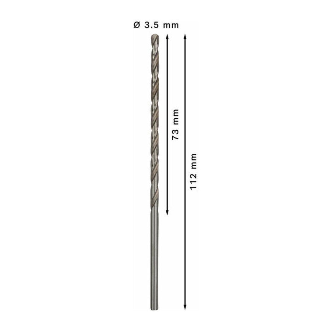 Forets à métaux rectifiés HSS-G, DIN 340, série longue 3,5 x 73 x 112 mm