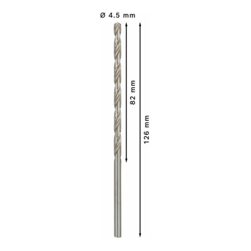 Forets à métaux rectifiés HSS-G, DIN 340, série longue 4,5 x 82 x 126 mm