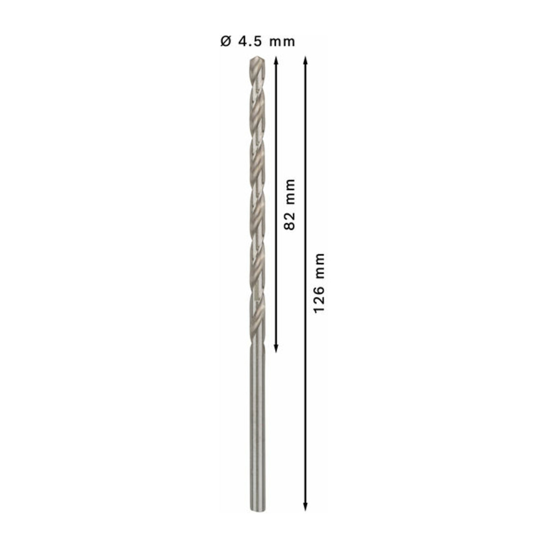 Forets à métaux rectifiés HSS-G, DIN 340, série longue 4,5 x 82 x 126 mm