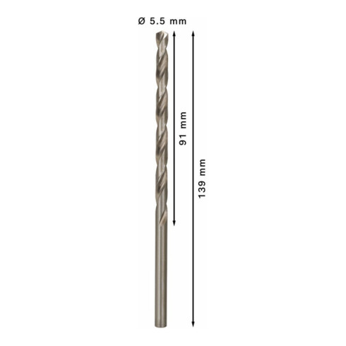 Forets à métaux rectifiés HSS-G, DIN 340, série longue 5,5 x 91 x 139 mm