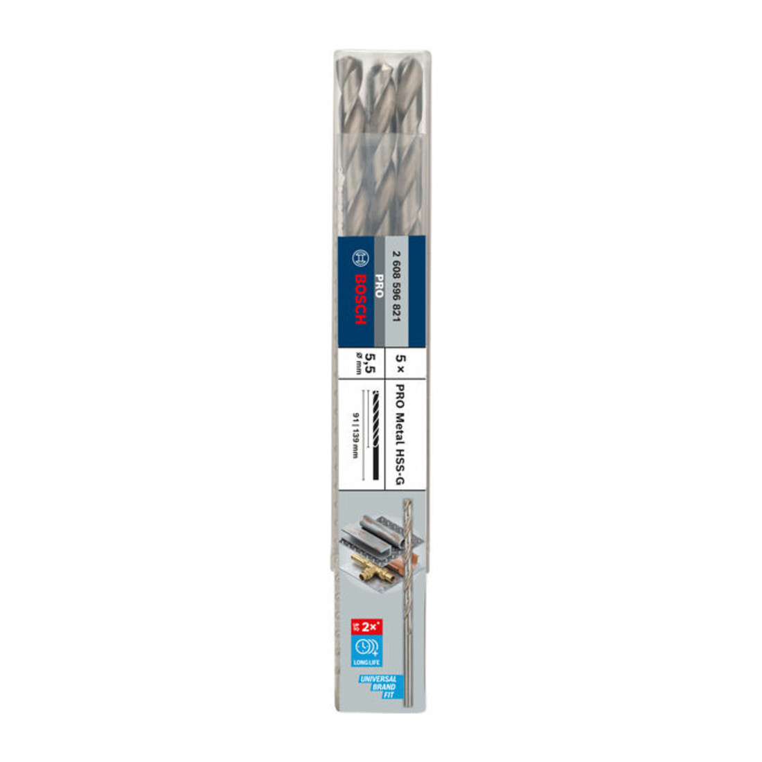 Forets à métaux rectifiés HSS-G, DIN 340, série longue 5,5 x 91 x 139 mm